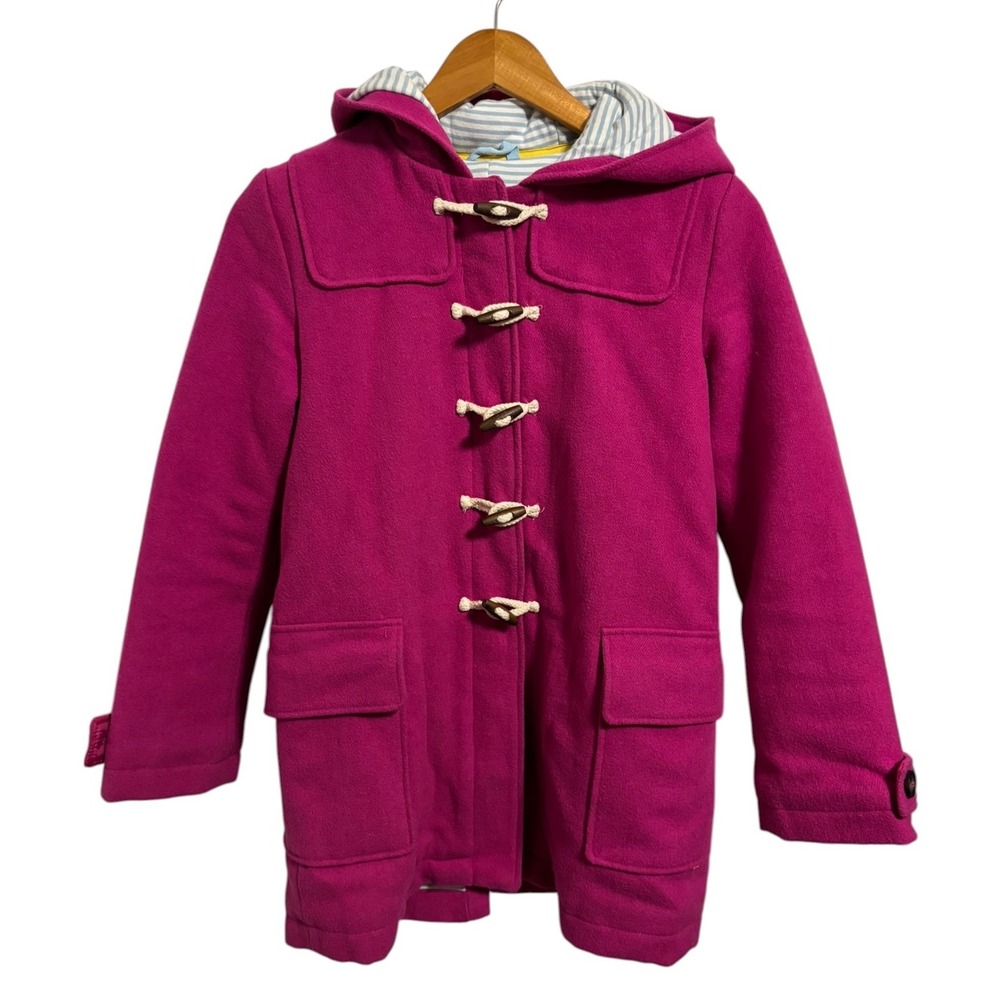 Boden Duffle Coat Pink Wool Blend Toggle Hooded Classic Winter Preppy 11-12Y